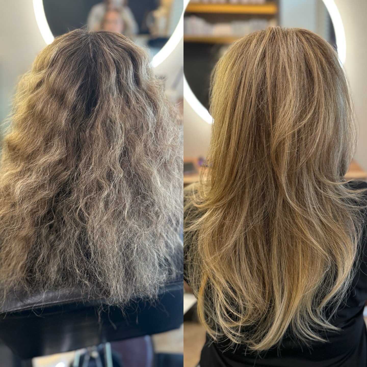 Smoothing treatment results on curly hair in Houston